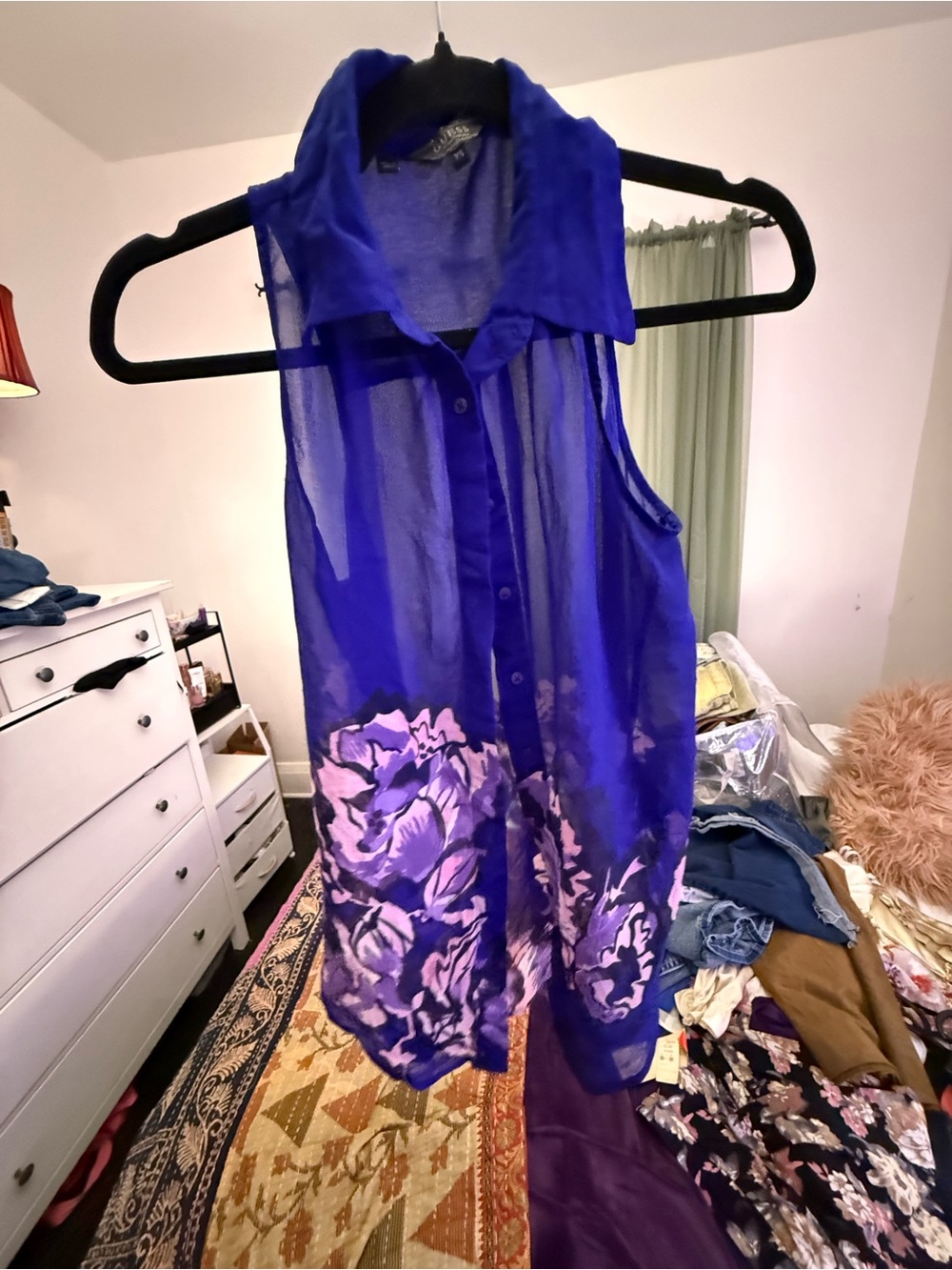 Guess Royal Blue Sheer Blouse